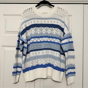 Ann Taylor LOFT Mixed Pointelle Sweater in Rainwashed Blue Size XL‎ NWT